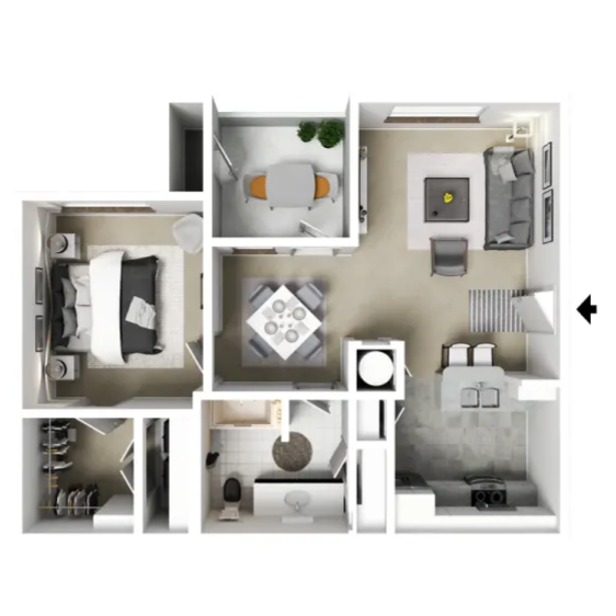 1 Bed 1.0 Bath Floor Plan